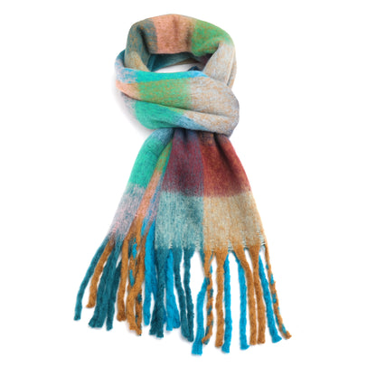 Super Soft Cosy Check Scarf, Teal & Peach