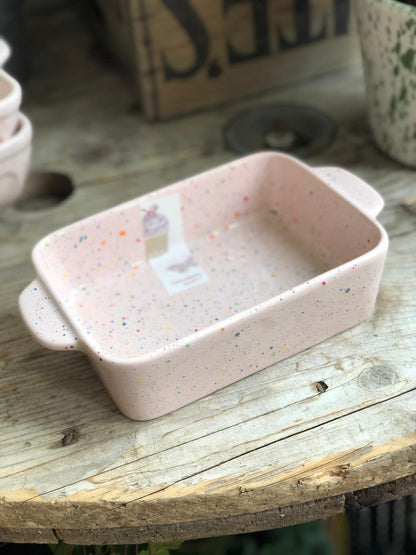 Pink Ceramic Splatterwear Serving Dish Small