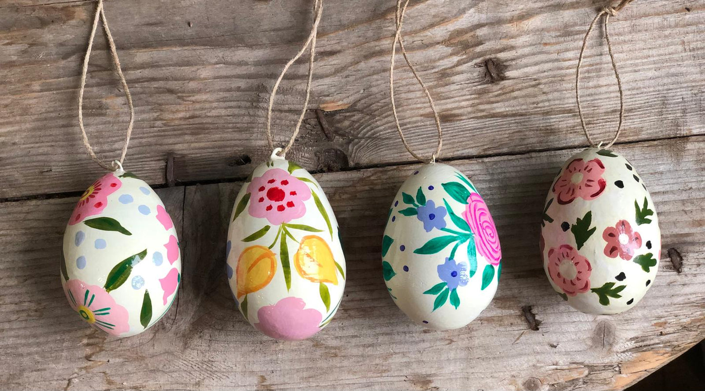 White Kashmiri Hand Painted Easter Egg Decoration