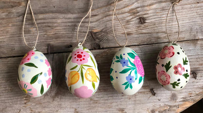 White Kashmiri Hand Painted Easter Egg Decoration